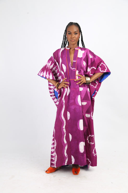 WHITE AND MAGENTA MULTIPRINT JALABIYA