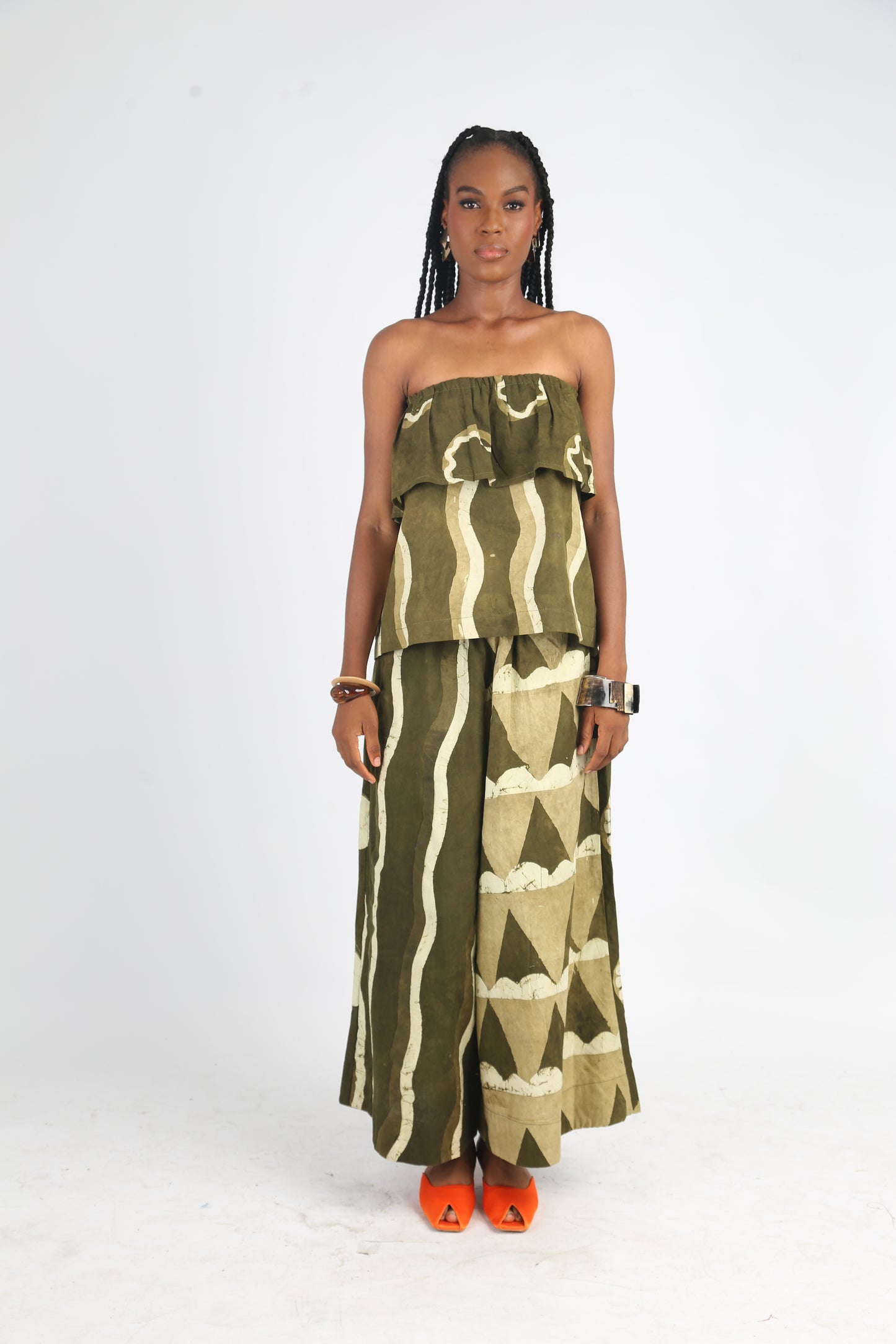 WHITE AND KHAKI MULTIPRINT BUBA CULOTTES