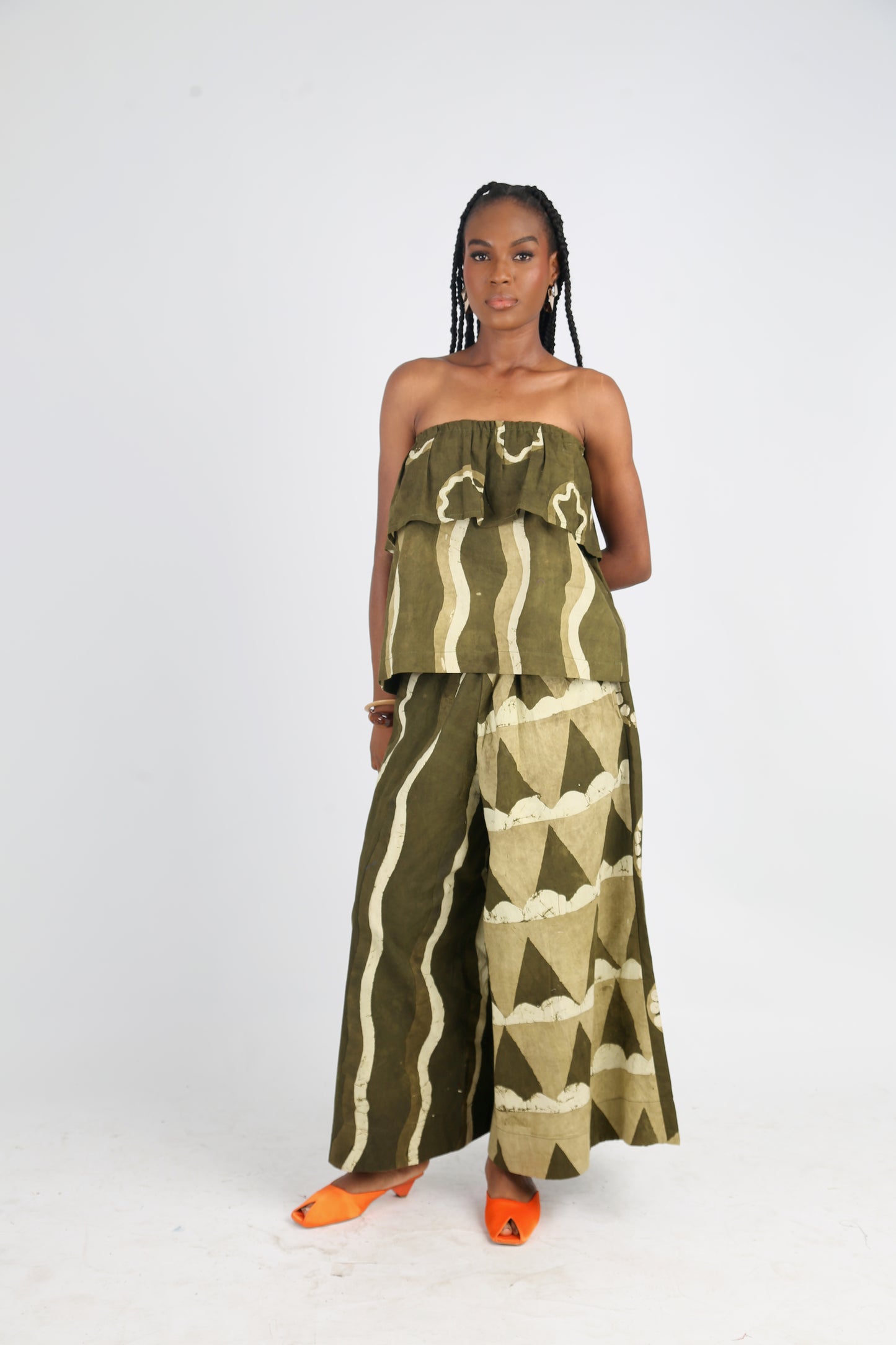 WHITE AND KHAKI MULTIPRINT BUBA CULOTTES
