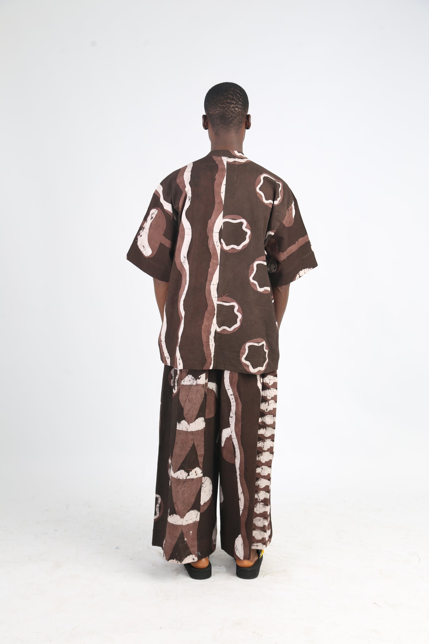 WHITE AND BROWN MULTIPRINT STRIP CULOTTES