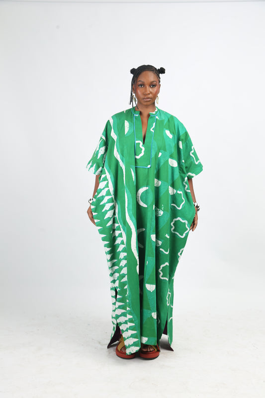 WHITE AND GREEN MULTIPRINT JALABIYA