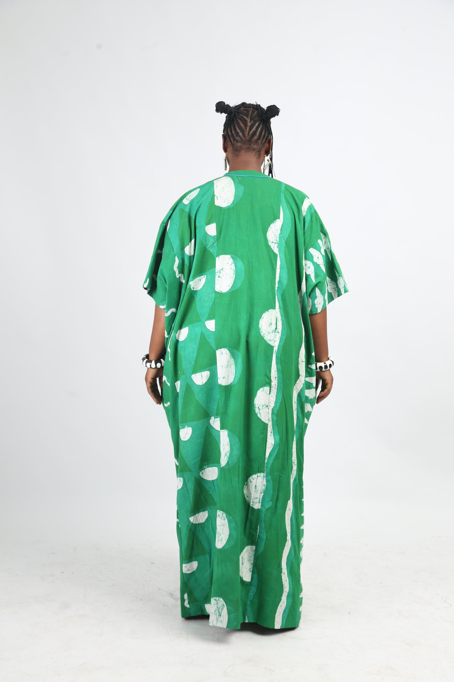 WHITE AND GREEN MULTIPRINT JALABIYA