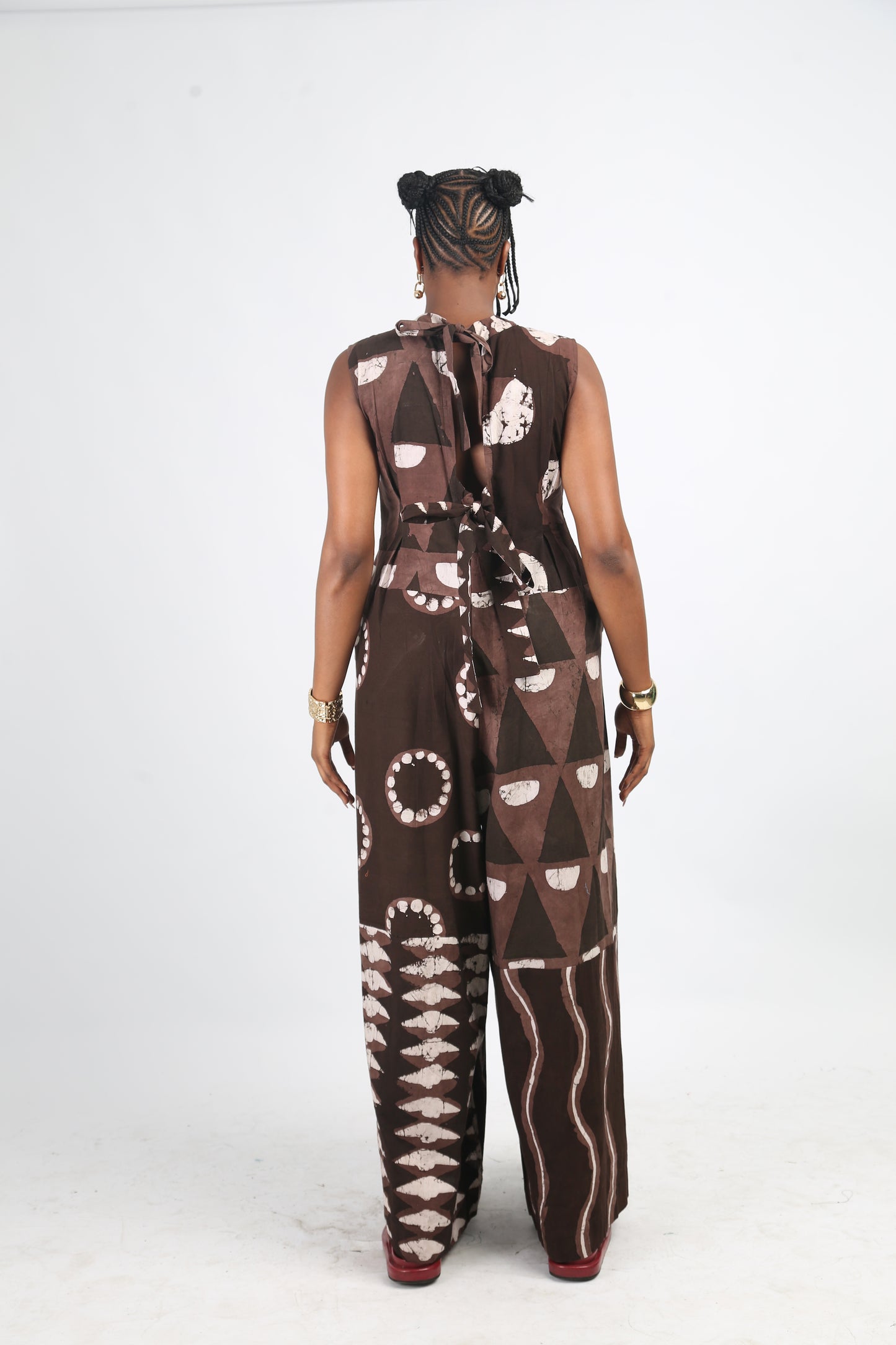 WHITE AND BROWN MULTIPRINT JUMPSUIT