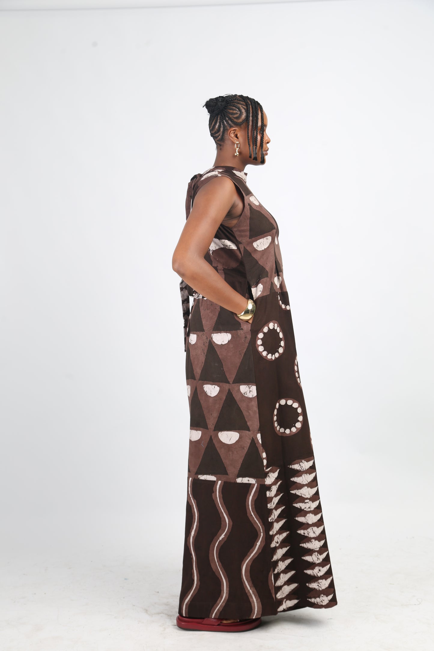 WHITE AND BROWN MULTIPRINT JUMPSUIT