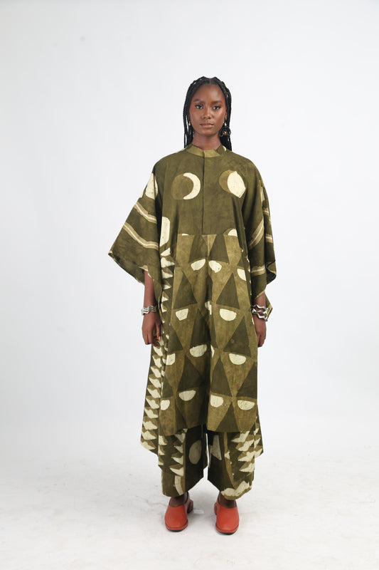 WHITE AND KHAKI MULTIPRINT OSAKA SHIRT DRESS