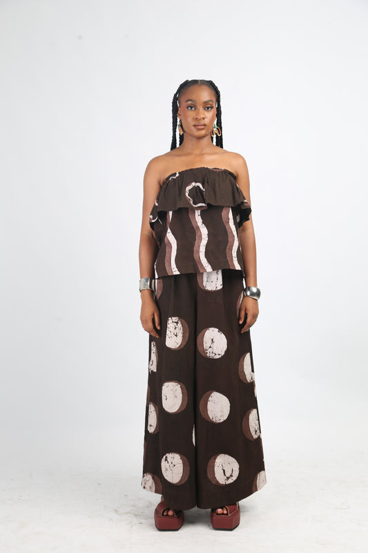WHITE AND BROWN MULTICOLOURED TUBE TOP