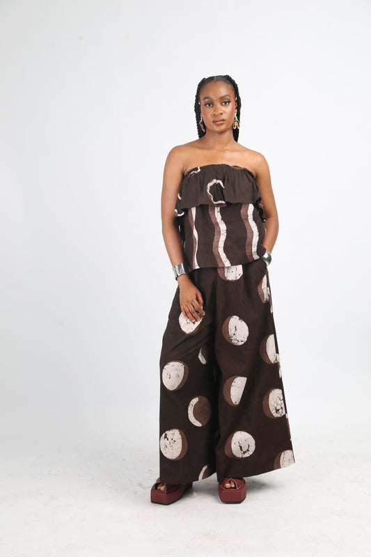 WHITE AND BROWN MULTICOLOURED TUBE TOP