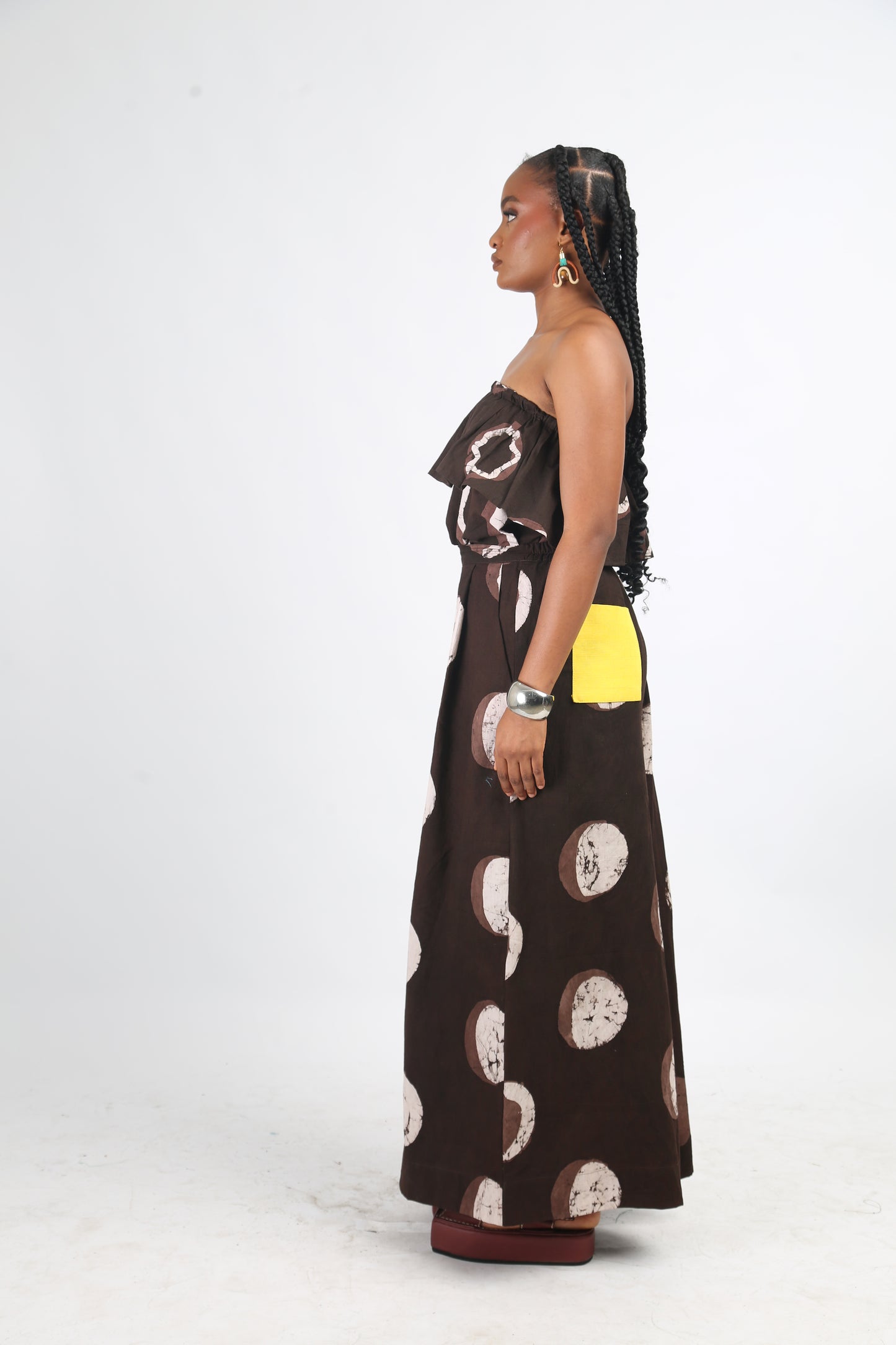 WHITE AND BROWN MULTICOLOURED TUBE TOP