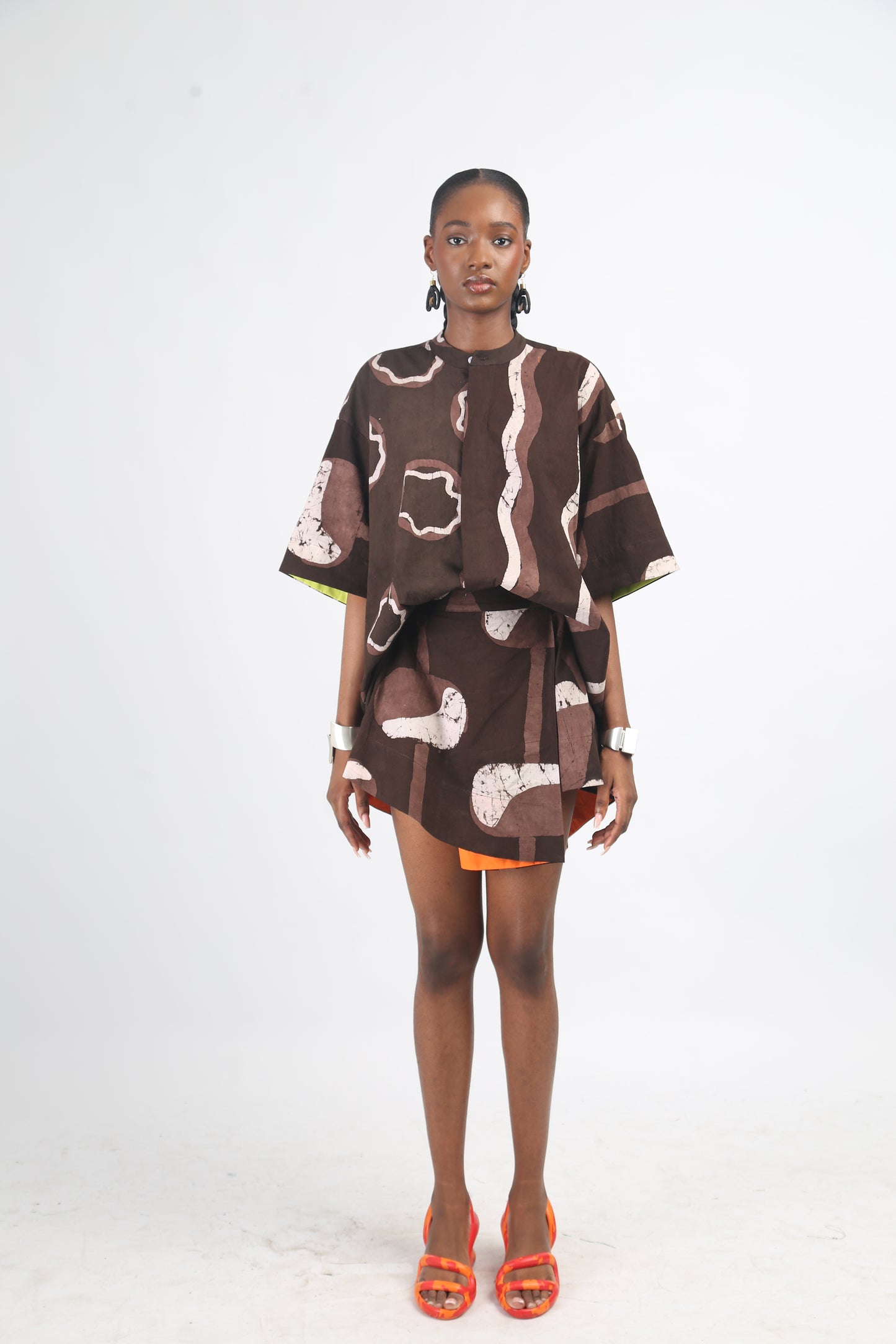 WHITE AND BROWN MULTIPRINT MINI IRO SKIRT