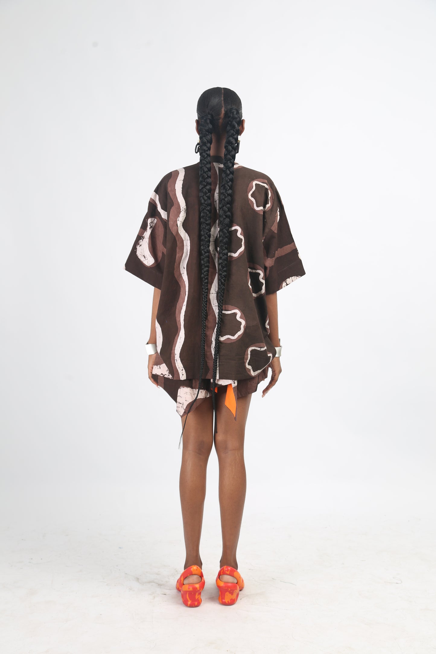 WHITE AND BROWN MULTIPRINT MINI IRO SKIRT
