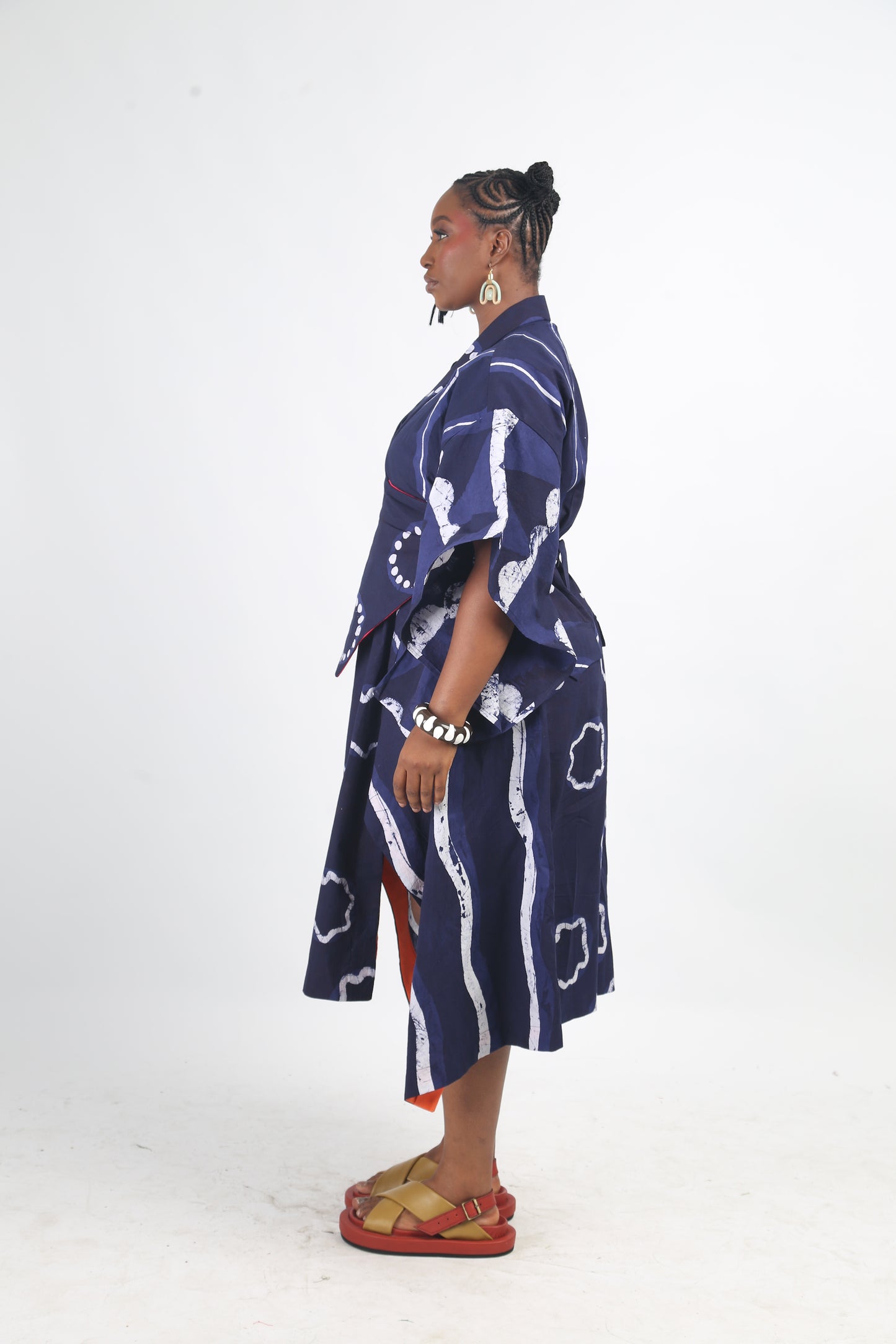WHITE AND NAVY BLUE MULTIPRINT OSAKA SHIRT DRESS