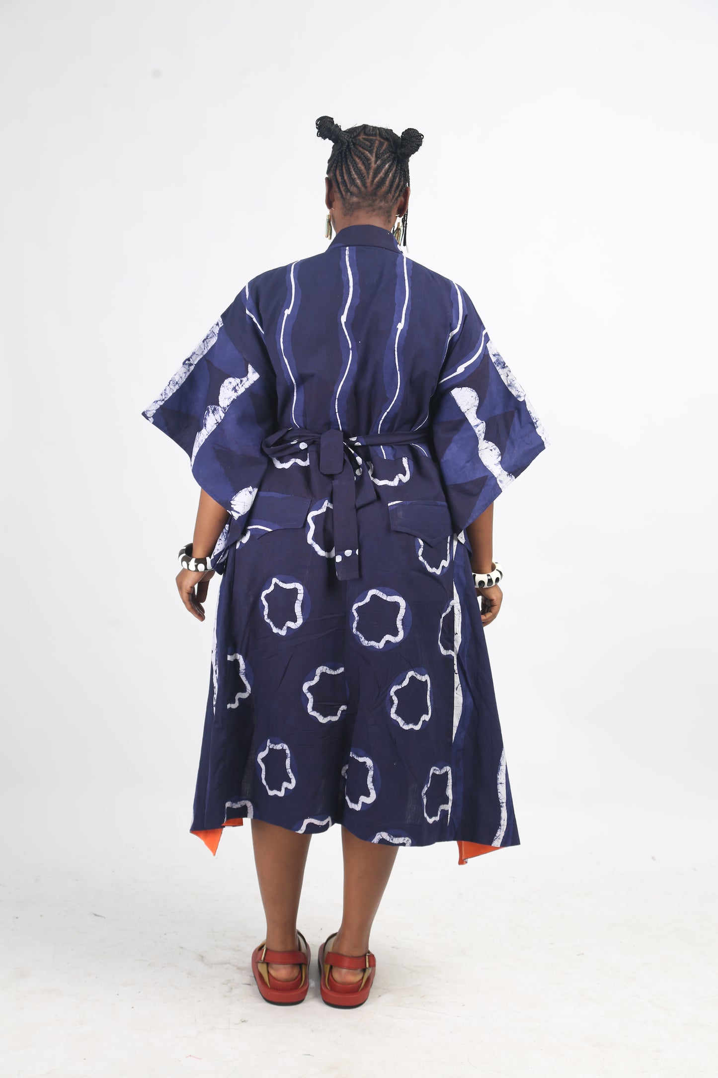 WHITE AND NAVY BLUE MULTIPRINT OSAKA SHIRT DRESS