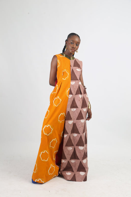 BROWN AND GOLDEN YELLOW MULTICOLOURED JUMPSUIT