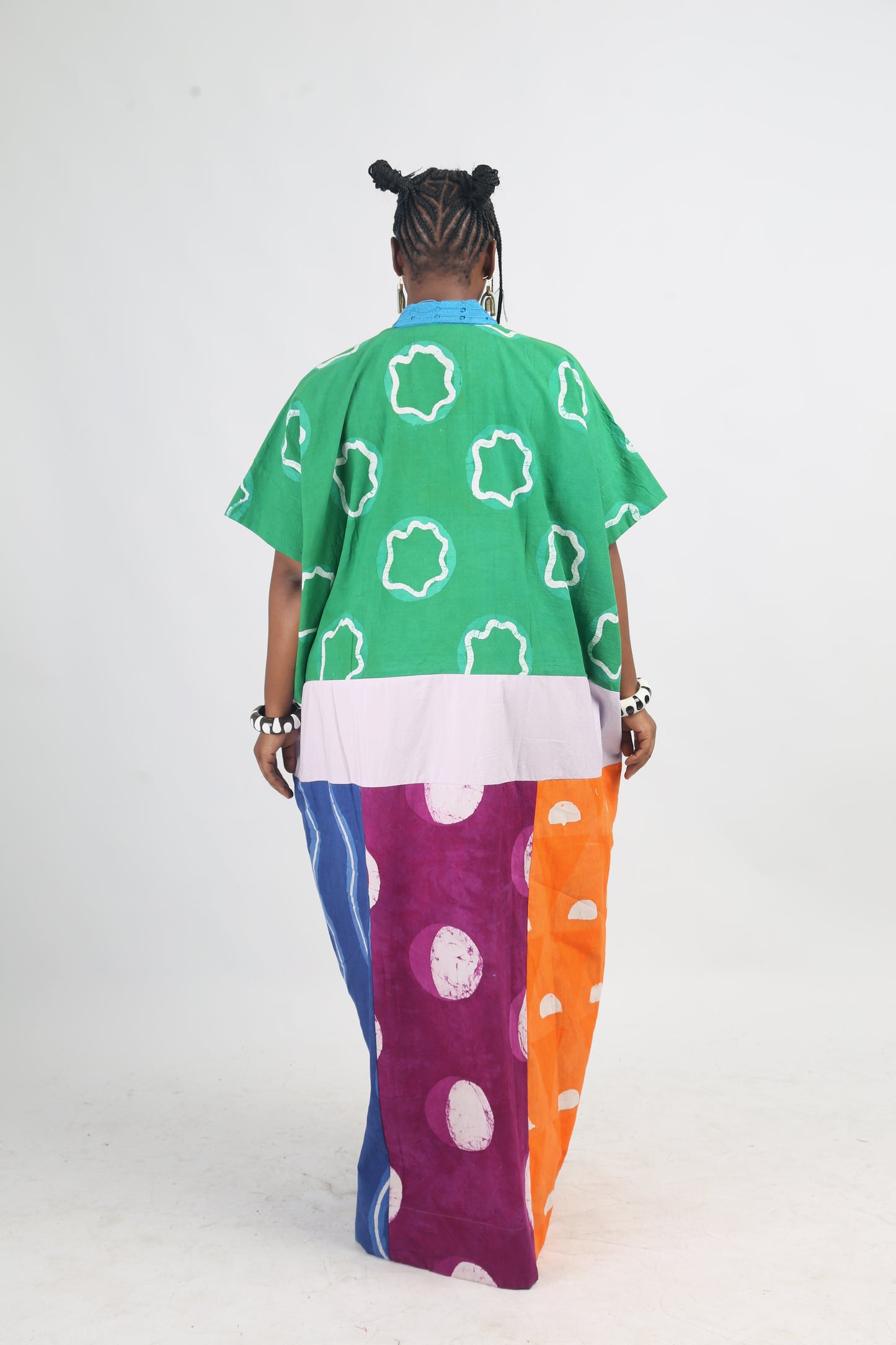 WHITE AND GREEN MULTICOLOURED AGBADA WITH TORQUOISE BLUE ASOOKE