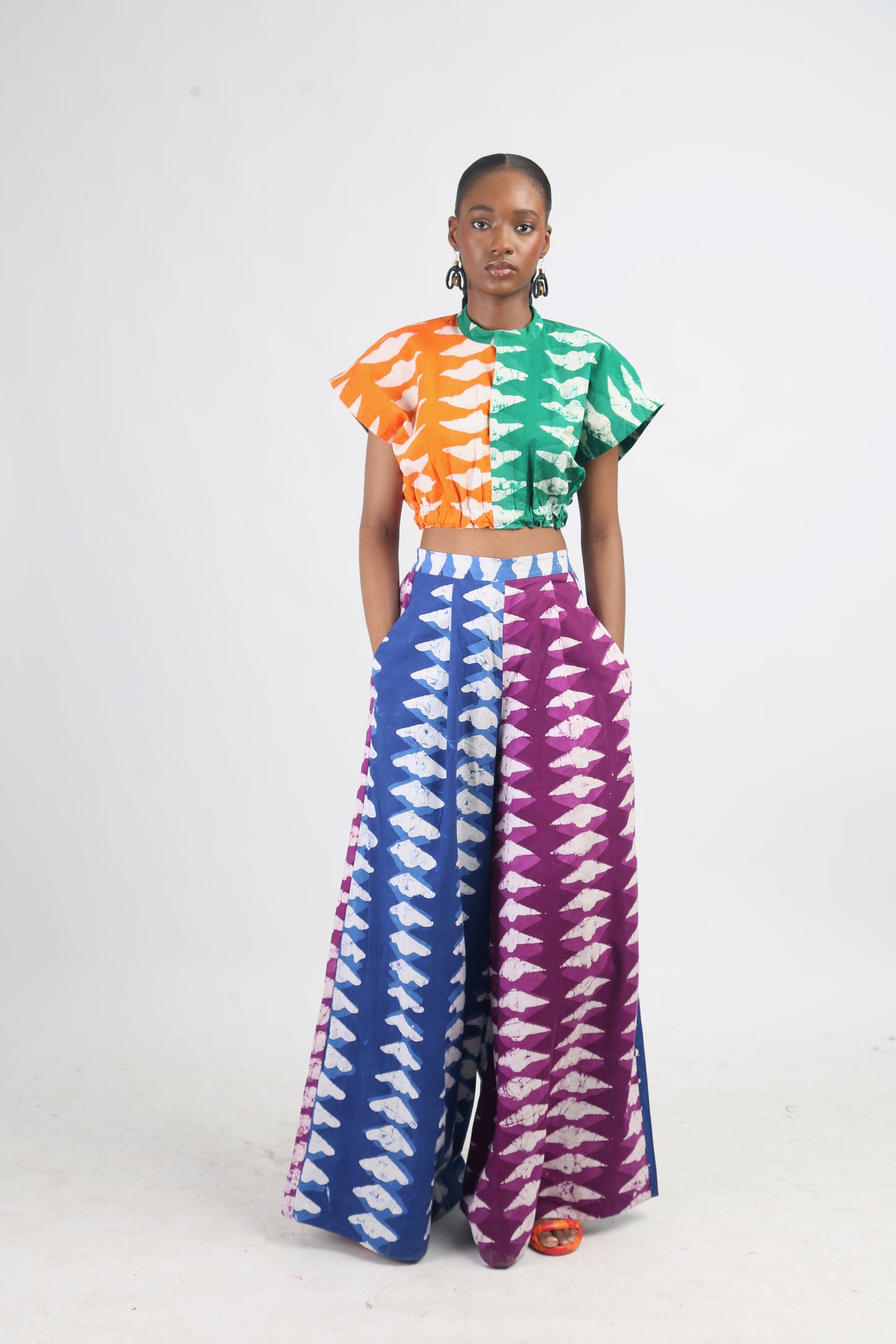 BLUE AND MAGENTA DIAMOND MULTICOLOURED WIDELEG PANT