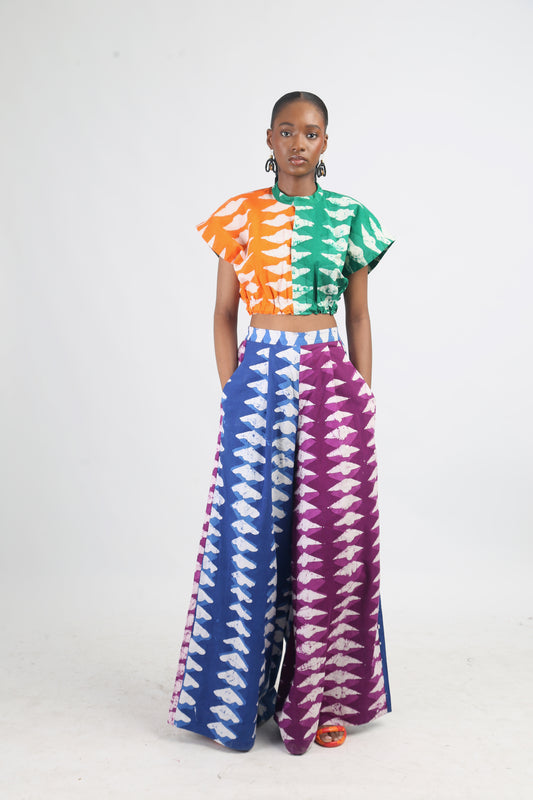 BLUE AND MAGENTA DIAMOND MULTICOLOURED WIDELEG PANT