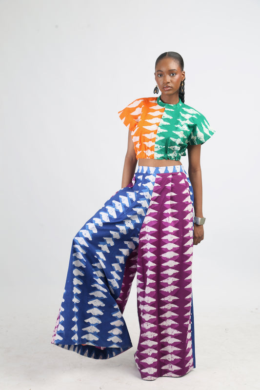 BLUE AND MAGENTA DIAMOND MULTICOLOURED WIDELEG PANT