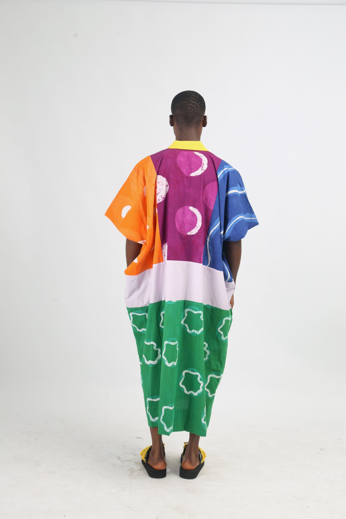 BRIGHT MULTICOLOURED AGBADA WITH WHITE AND GREEN BOTTOM WITH YELLOW ASOOKE