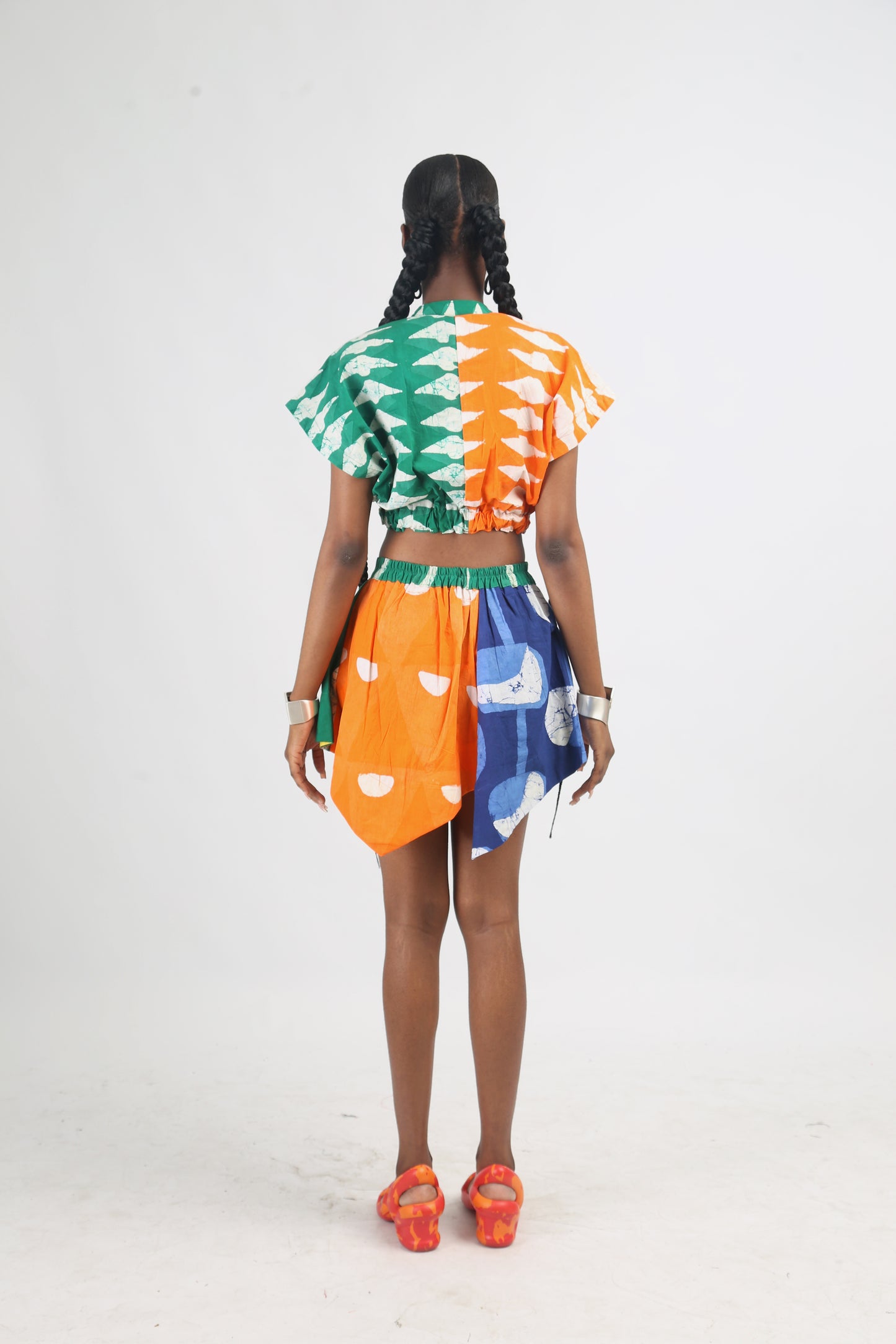 TANGERINE AND GREEN MULTICOLOURED CROP TOP