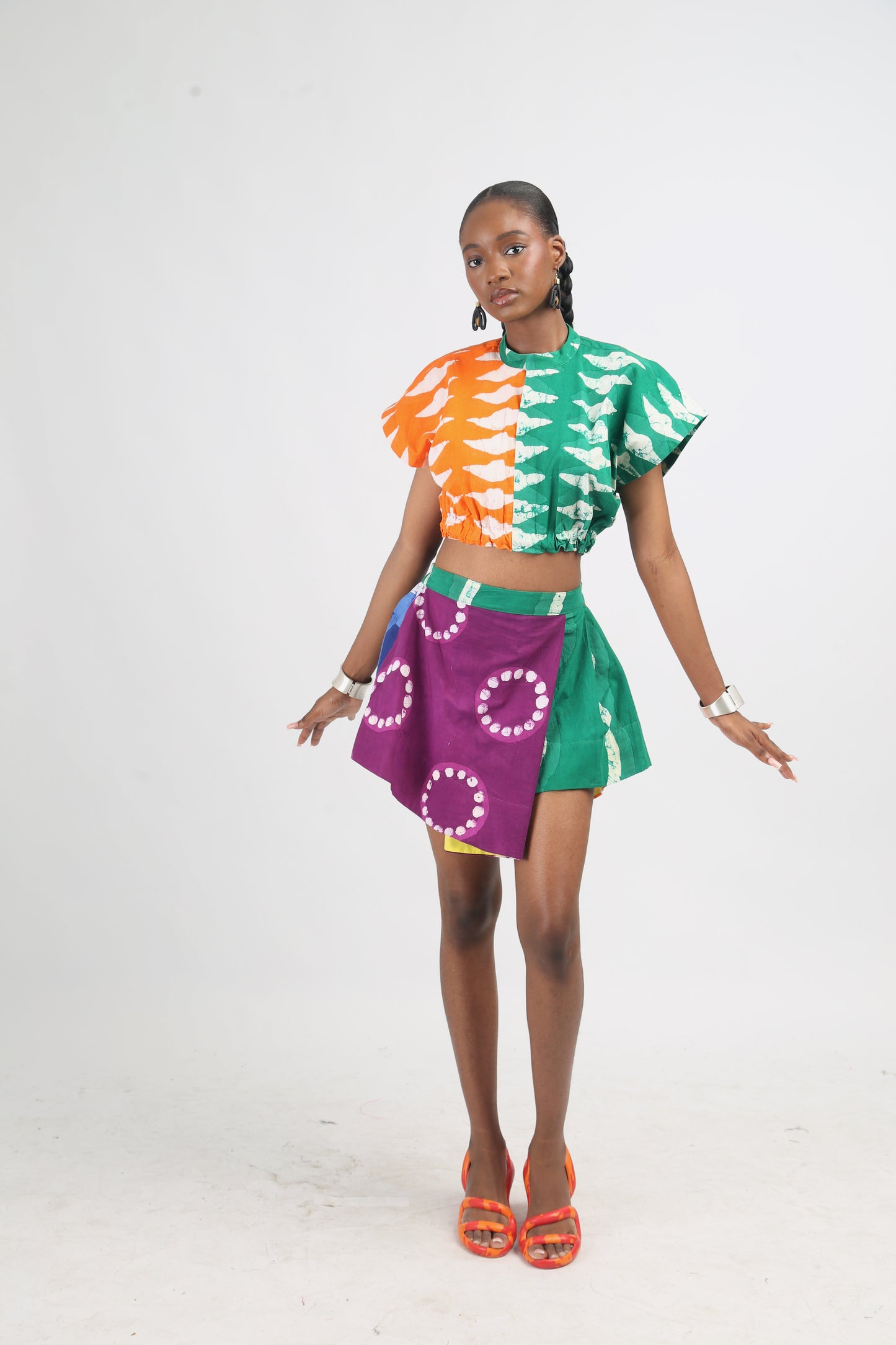MAGENTA AND GREEN MULTICOLOURED MINI IRO SKIRT