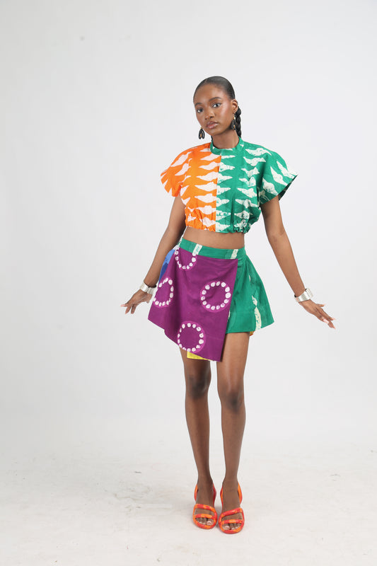 MAGENTA AND GREEN MULTICOLOURED MINI IRO SKIRT