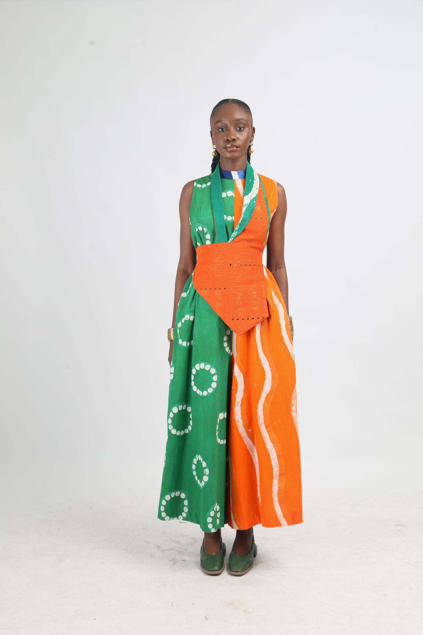 GREEN AND TANGERINE MULTICOLOURED JUMPSUIT