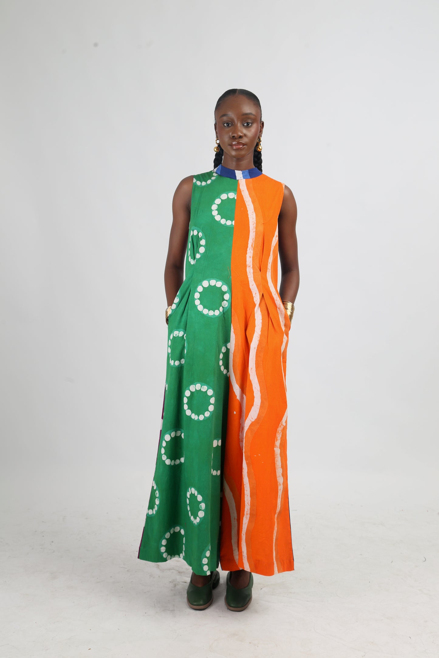 GREEN AND TANGERINE MULTICOLOURED JUMPSUIT