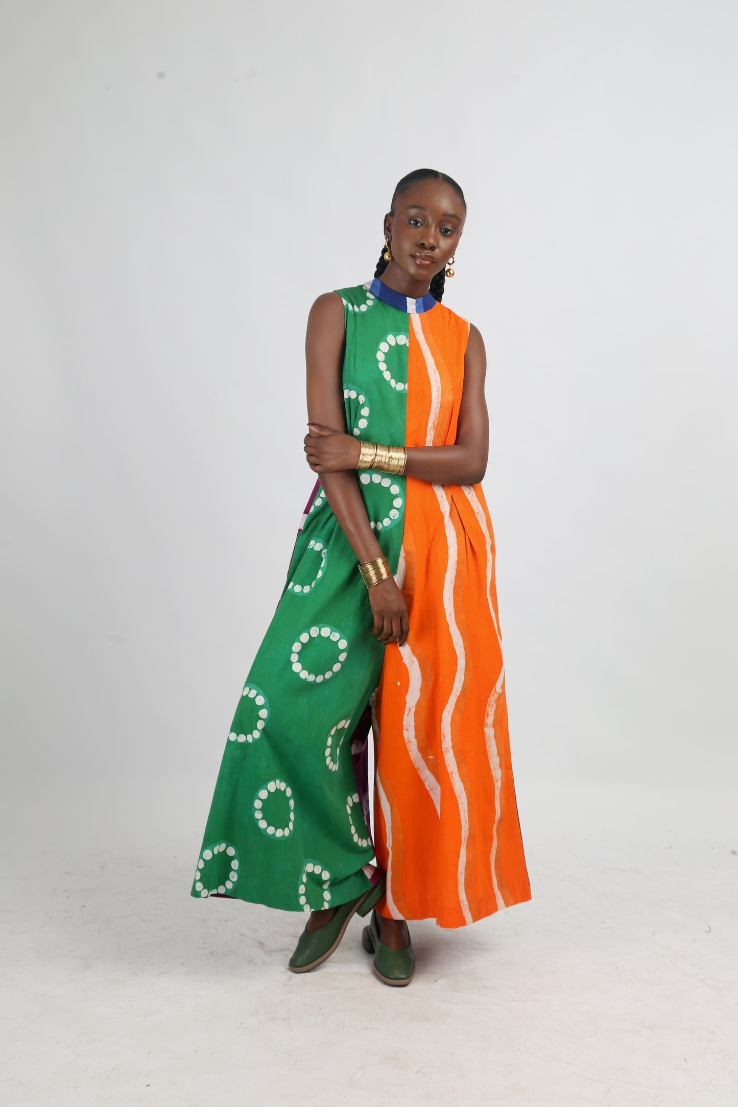 GREEN AND TANGERINE MULTICOLOURED JUMPSUIT
