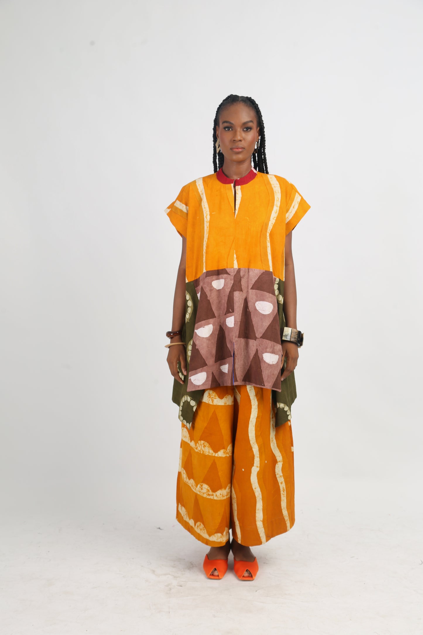 BROWN AND GOLDEN YELLOW MULTICOLOURED OSAKA TOP