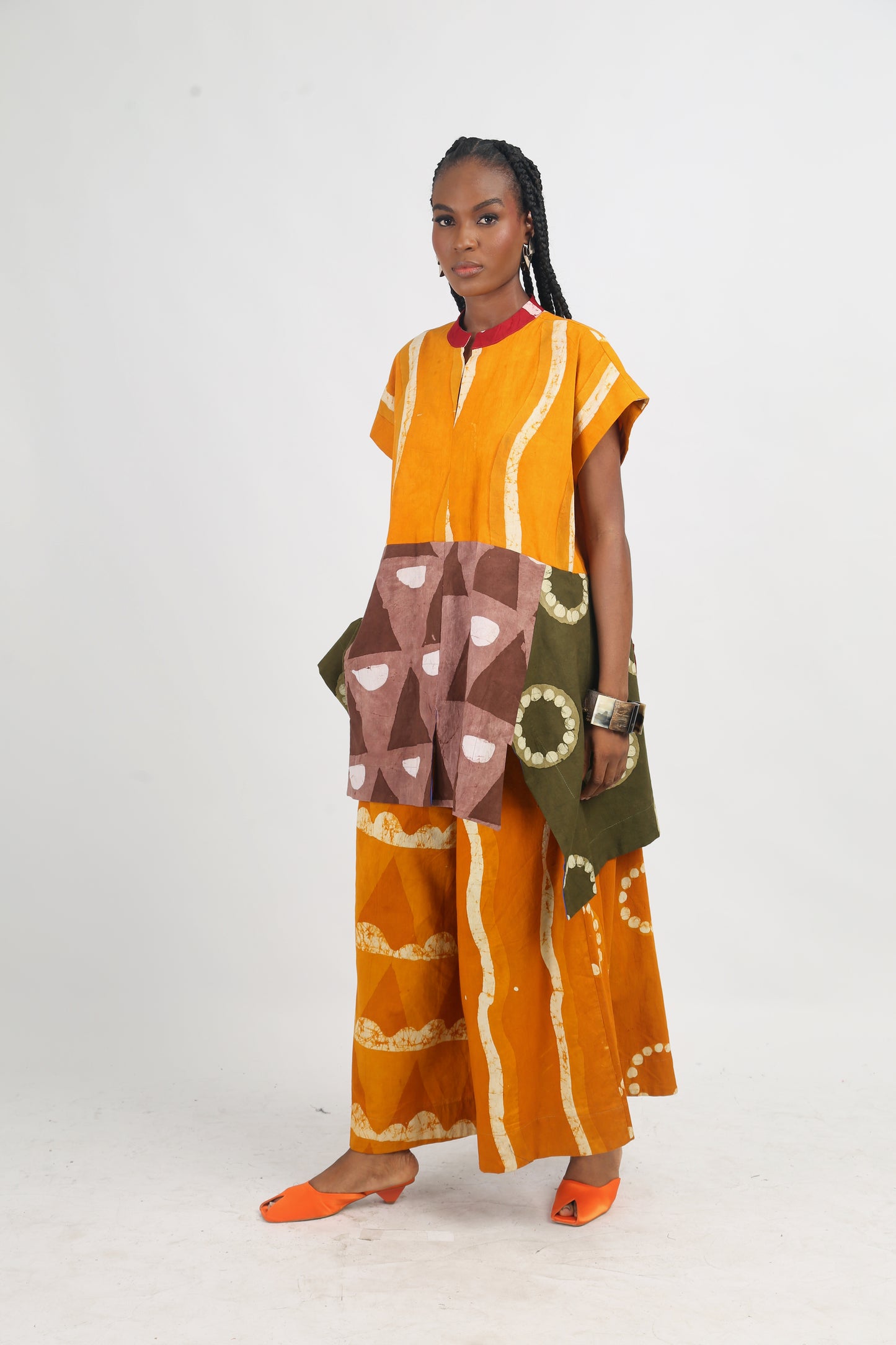 BROWN AND GOLDEN YELLOW MULTICOLOURED OSAKA TOP