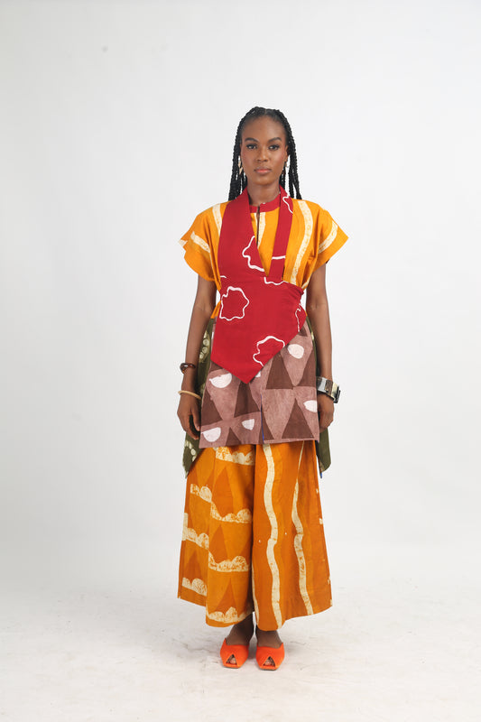 BROWN AND GOLDEN YELLOW MULTICOLOURED OSAKA TOP
