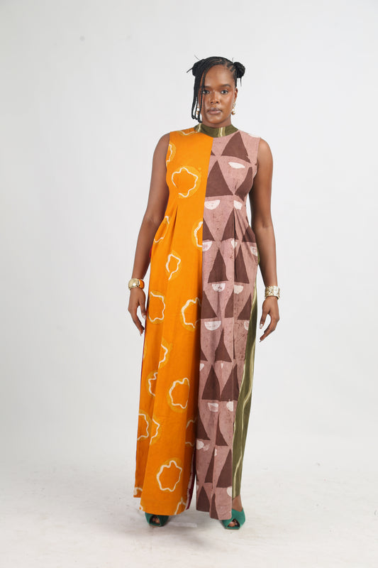 BROWN AND GOLDEN YELLOW MULTICOLOURED JUMPSUIT