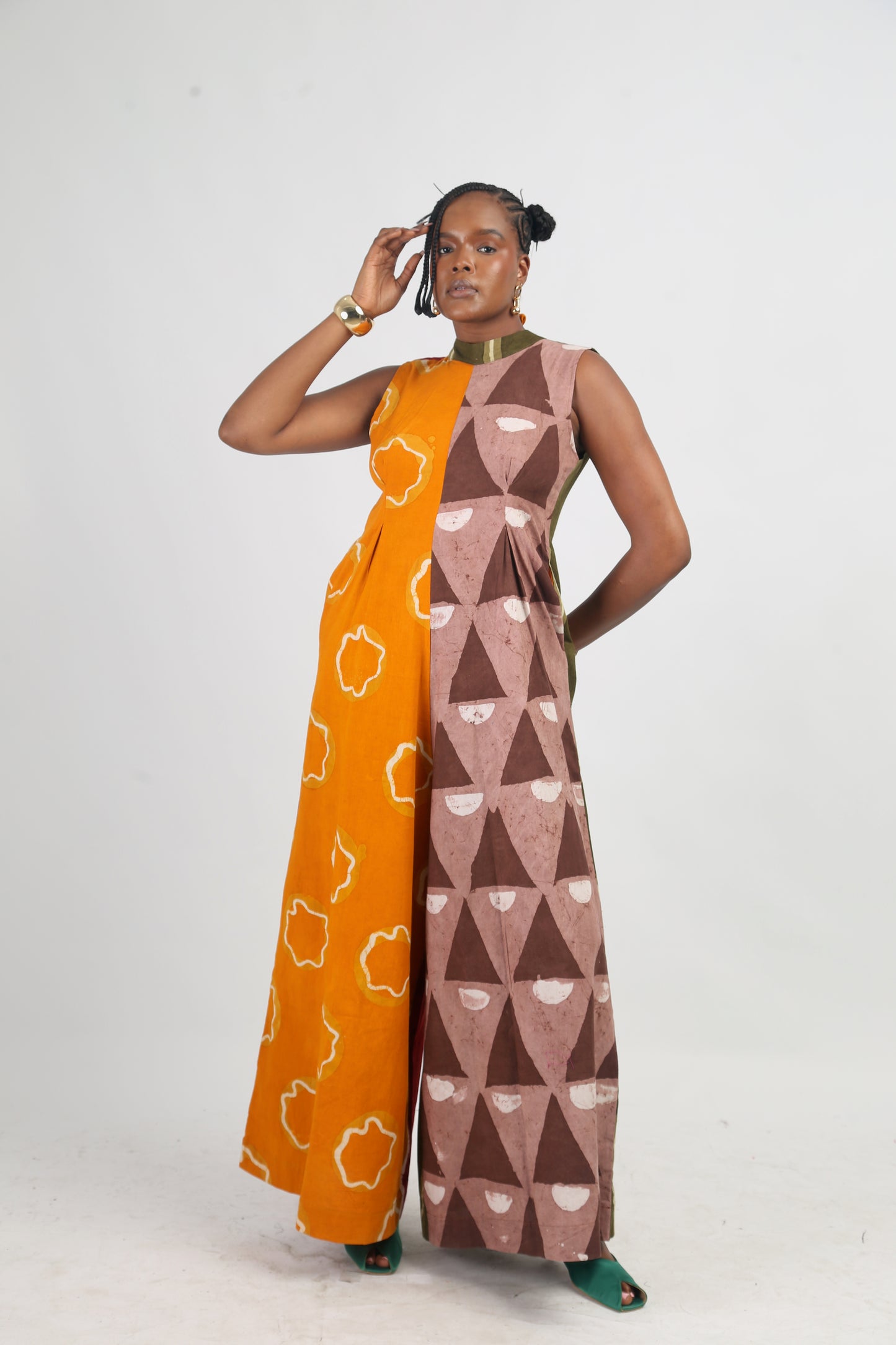 BROWN AND GOLDEN YELLOW MULTICOLOURED JUMPSUIT