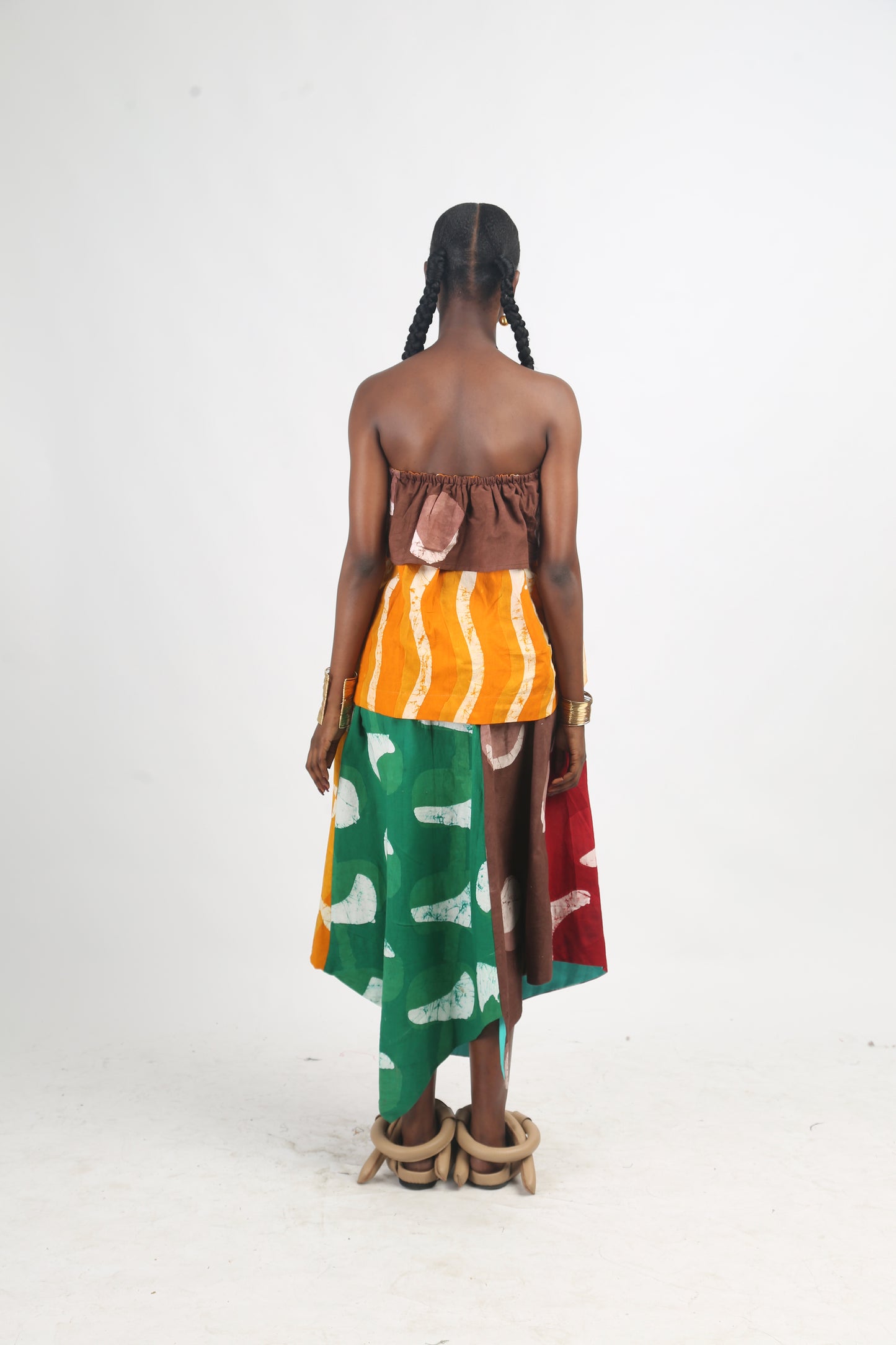BROWN AND GOLDEN YELLOW MULTICOLOURED MIDI IRO SKIRT