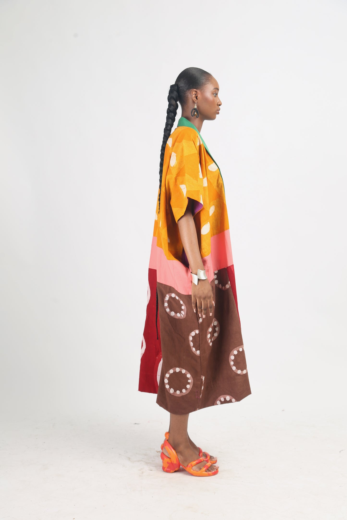 WHITE AND GOLDEN YELLOW DARK MULTICOLOURED AGBADA WITH GREEN ASOOKE