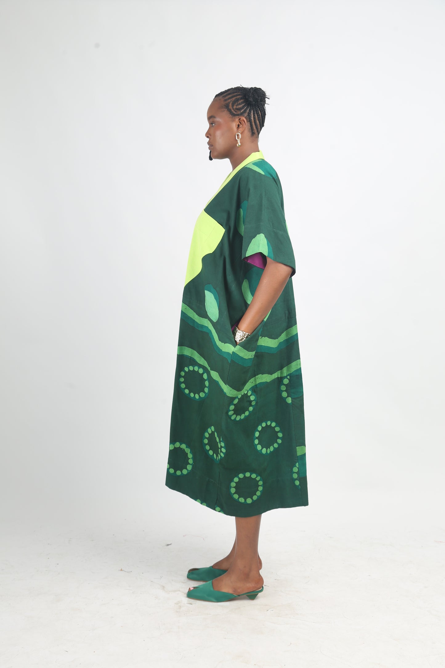 LEMON, GREEN AND OLIVE MULTIPRINT AGBADA WITH LEMON ASOOKE