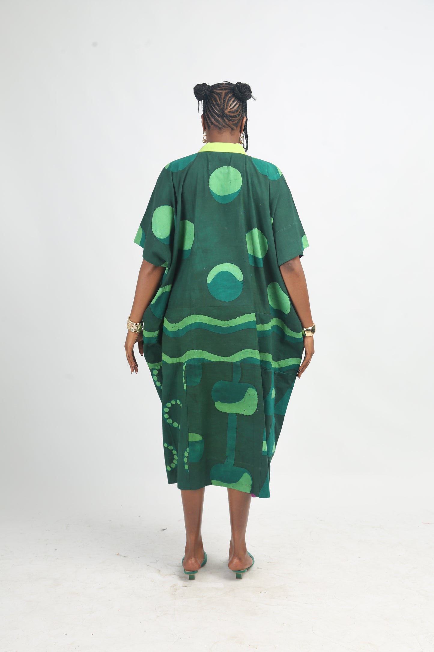 LEMON, GREEN AND OLIVE MULTIPRINT AGBADA WITH LEMON ASOOKE