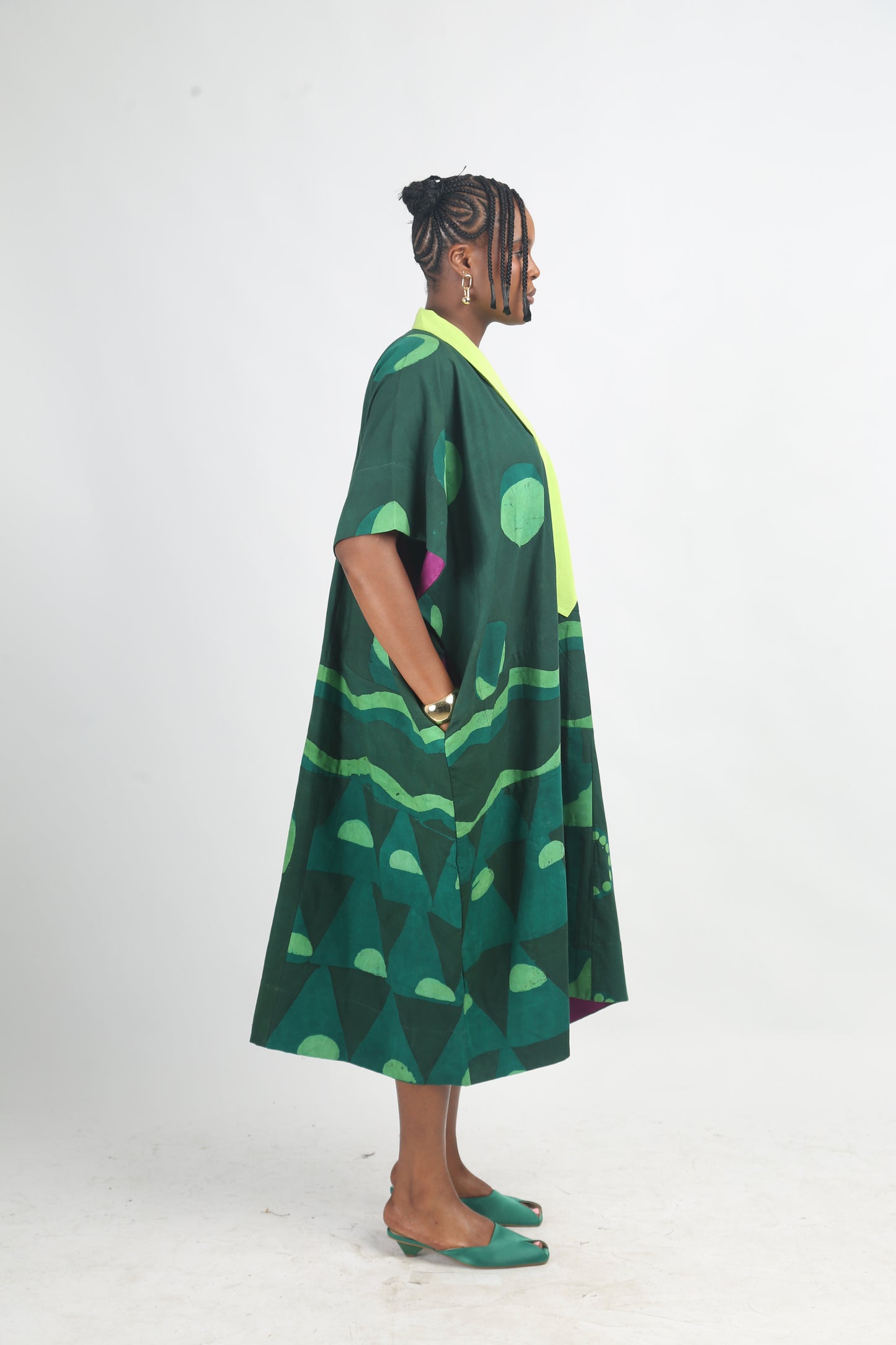 LEMON, GREEN AND OLIVE MULTIPRINT AGBADA WITH LEMON ASOOKE