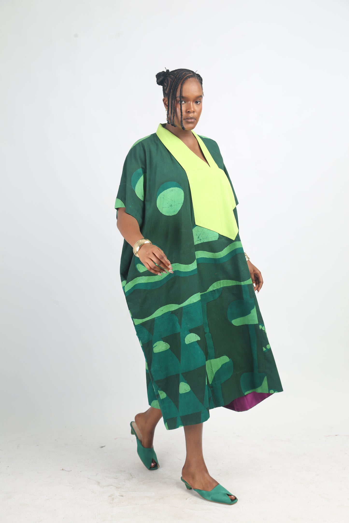 LEMON, GREEN AND OLIVE MULTIPRINT AGBADA WITH LEMON ASOOKE