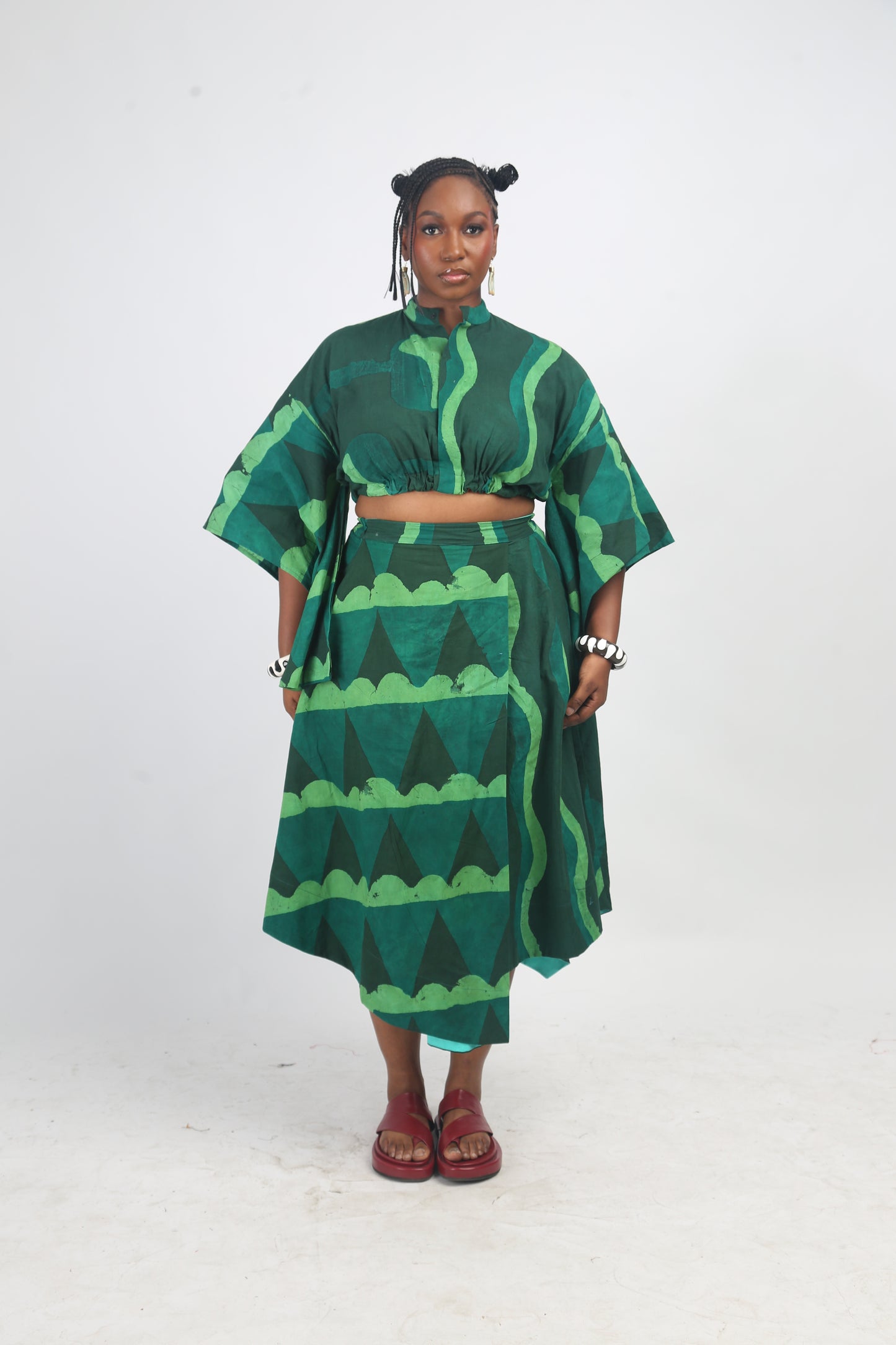 LEMON, GREEN AND OLIVE MULTIPRINT MIDI IRO SKIRT