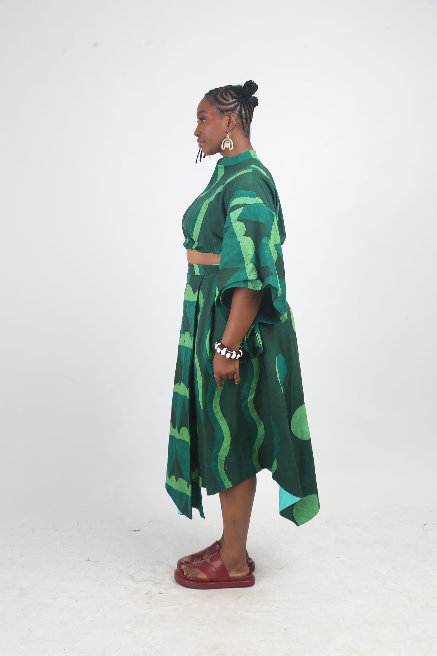 LEMON, GREEN AND OLIVE MULTIPRINT CROP TOP WITH KIMONO SLEEVES