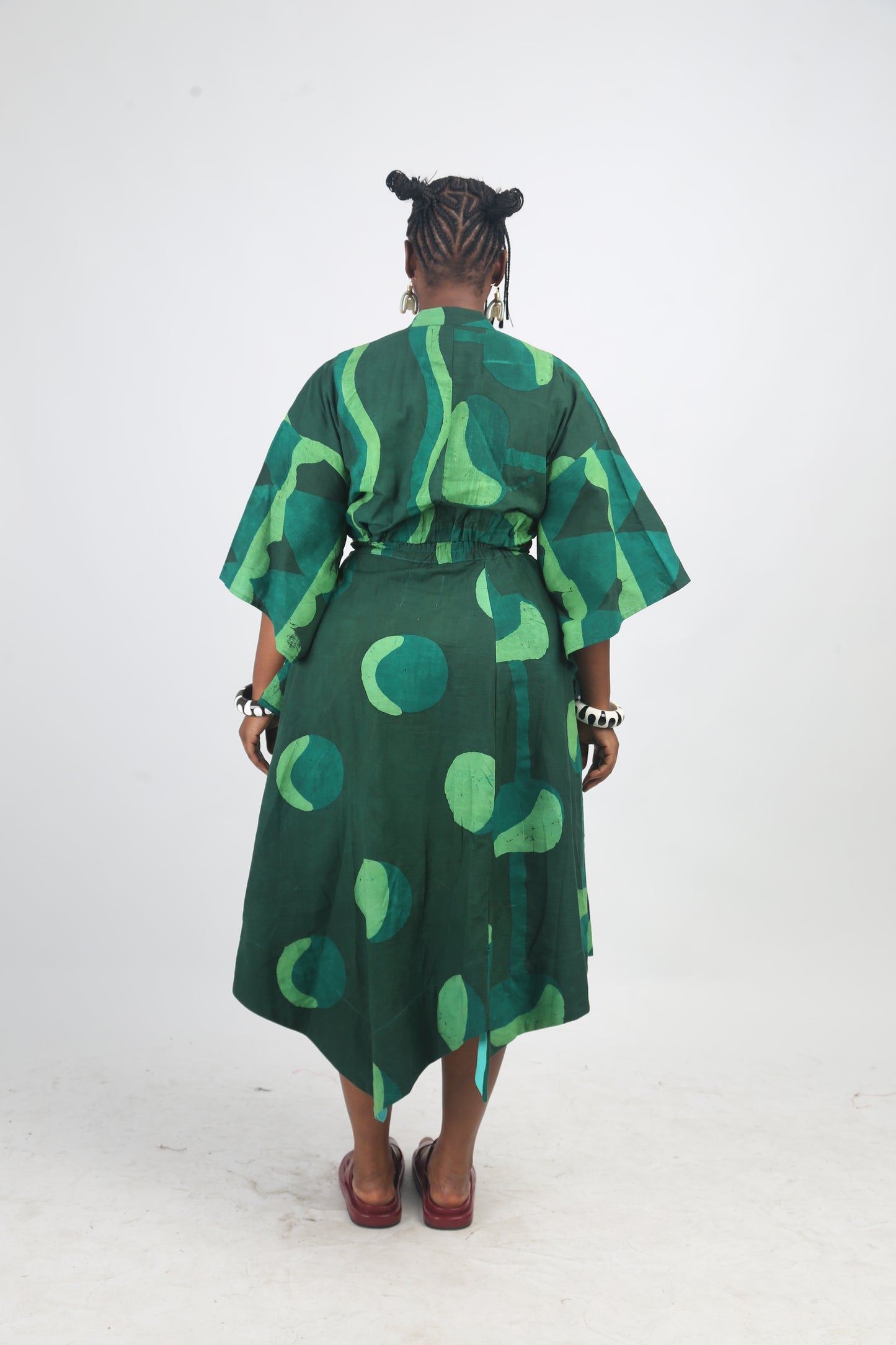 LEMON, GREEN AND OLIVE MULTIPRINT CROP TOP WITH KIMONO SLEEVES