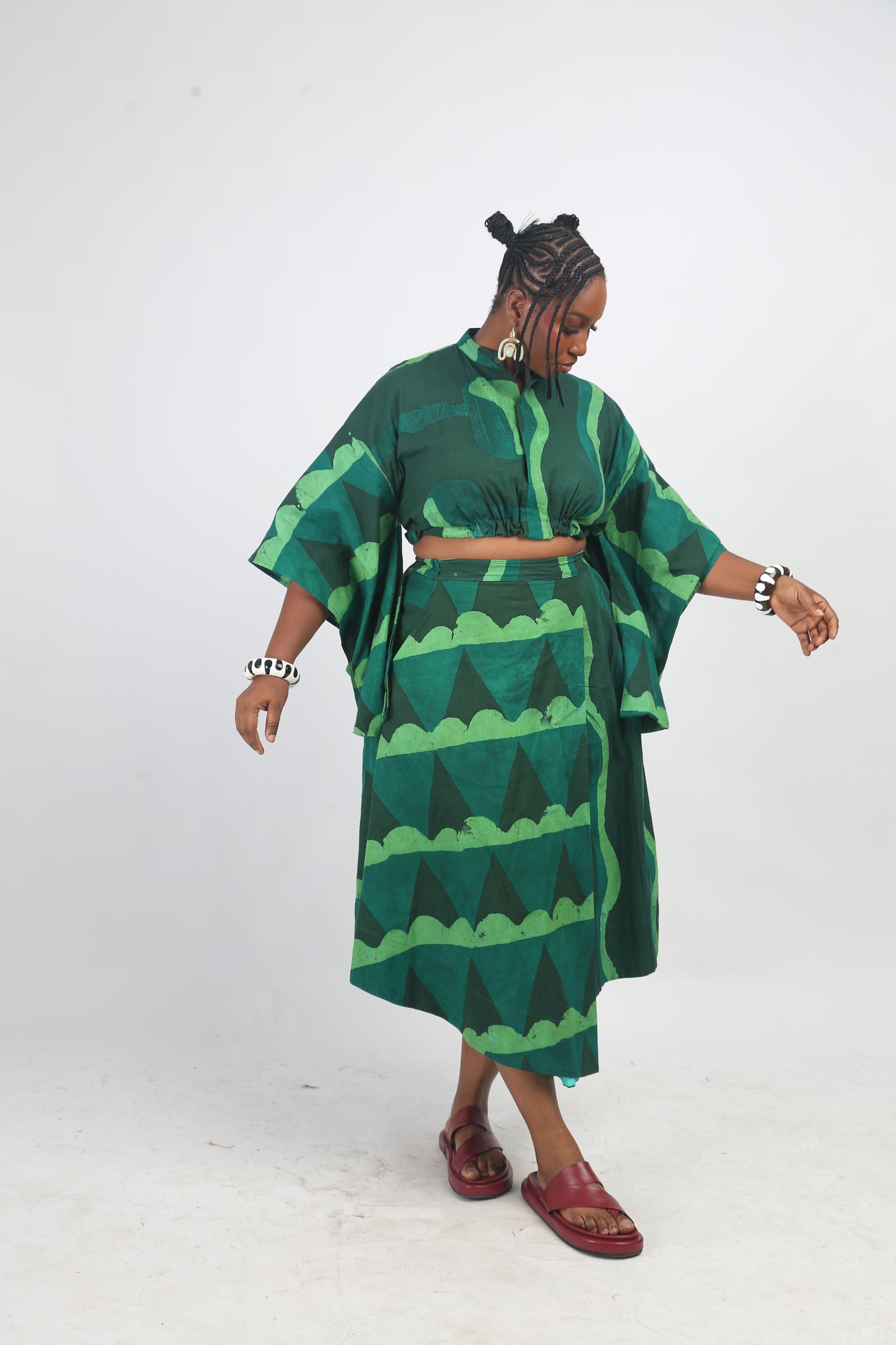 LEMON, GREEN AND OLIVE MULTIPRINT MIDI IRO SKIRT
