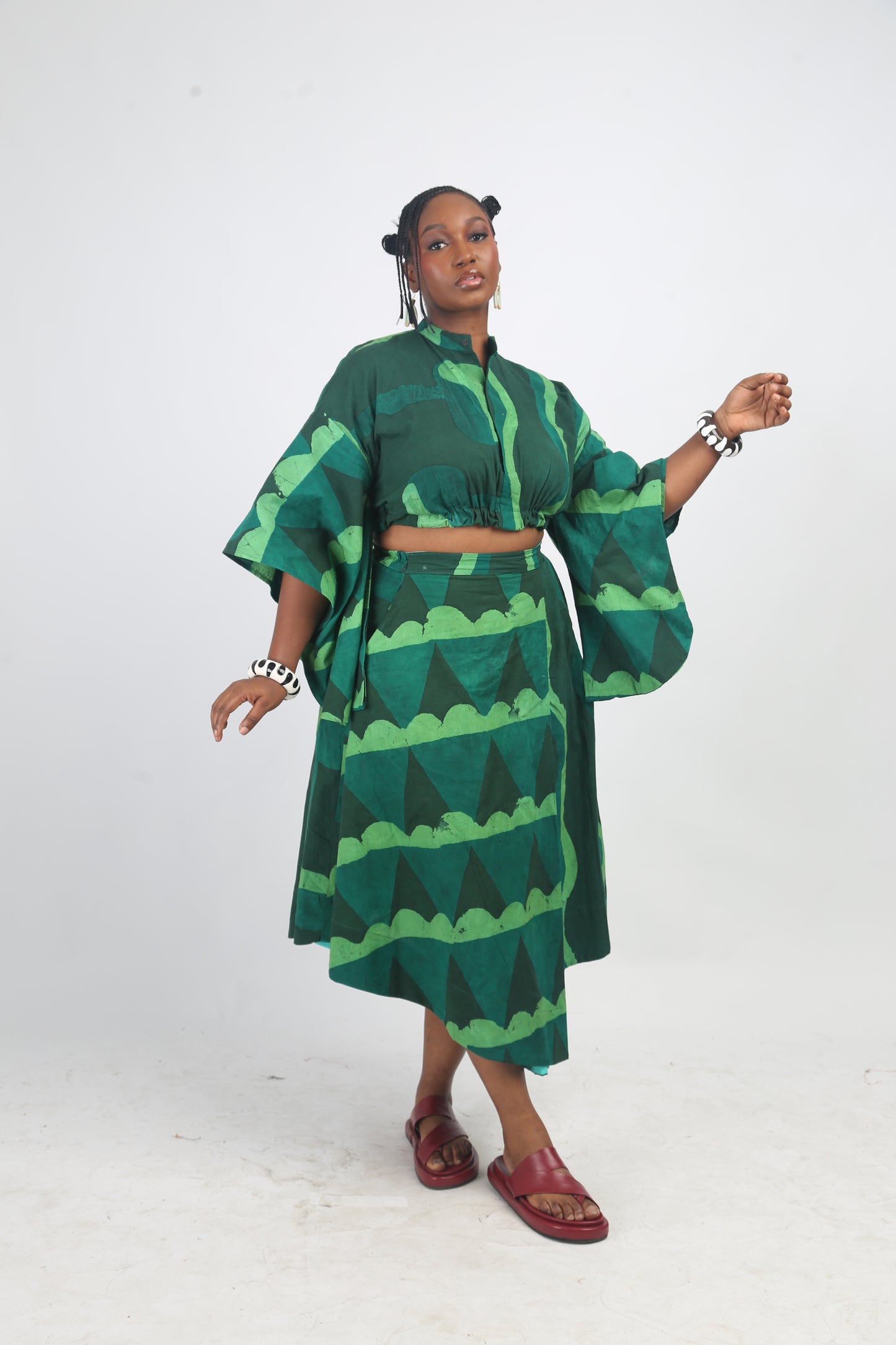 LEMON, GREEN AND OLIVE MULTIPRINT MIDI IRO SKIRT
