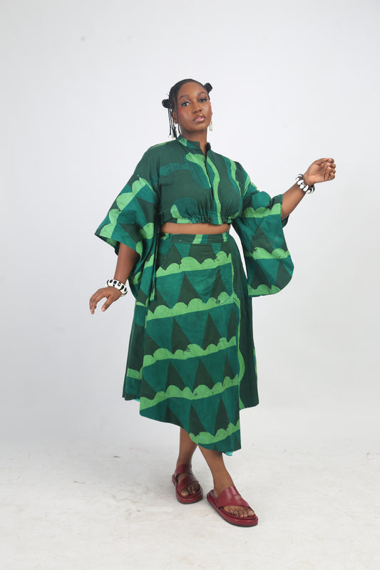 LEMON, GREEN AND OLIVE MULTIPRINT MIDI IRO SKIRT
