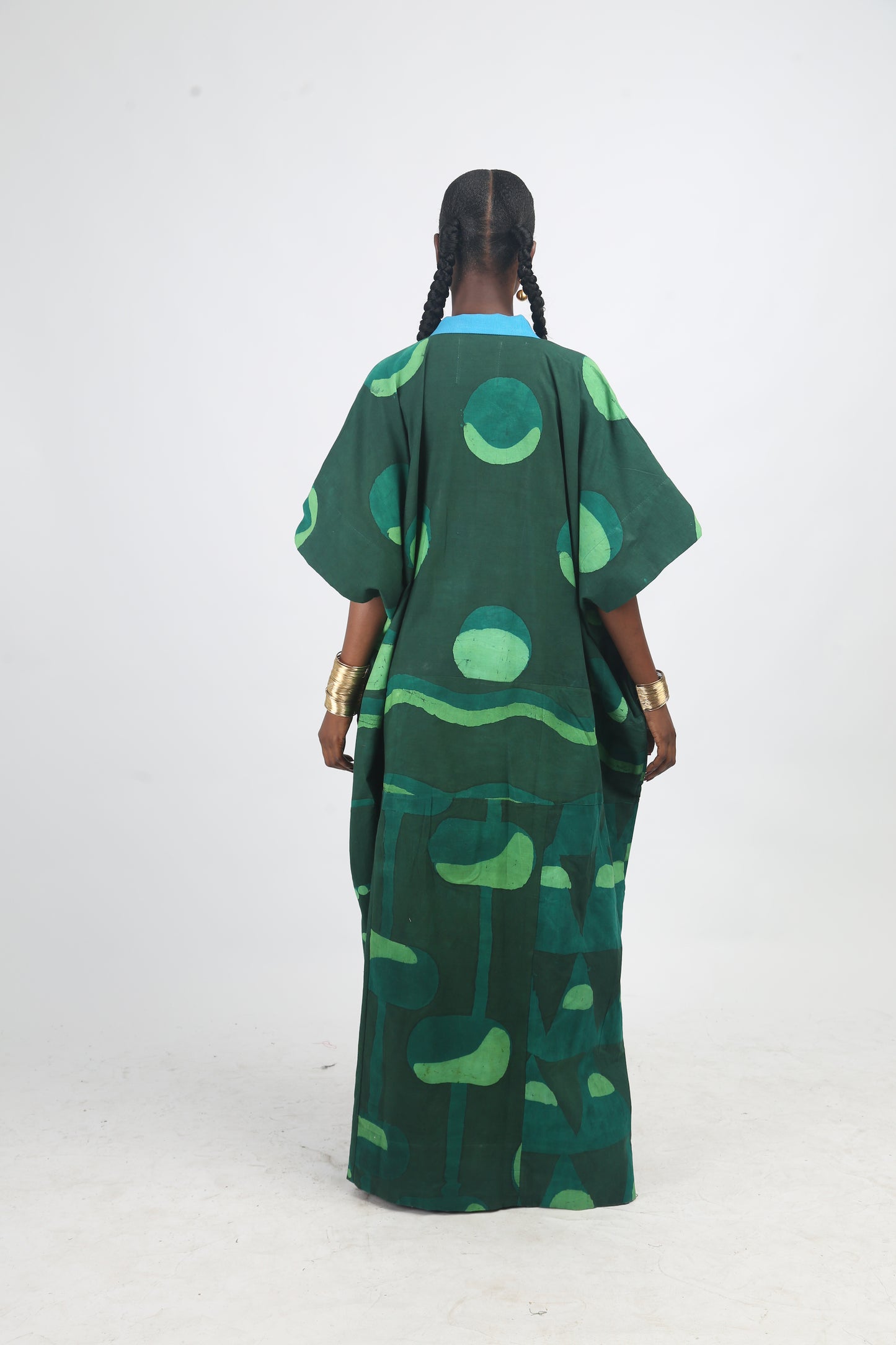 LEMON, GREEN AND OLIVE MULTIPRINT AGBADA WITH TURQUOISE ASOOKE