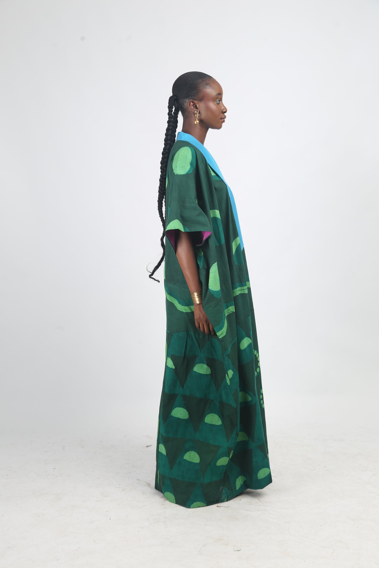 LEMON, GREEN AND OLIVE MULTIPRINT AGBADA WITH TURQUOISE ASOOKE