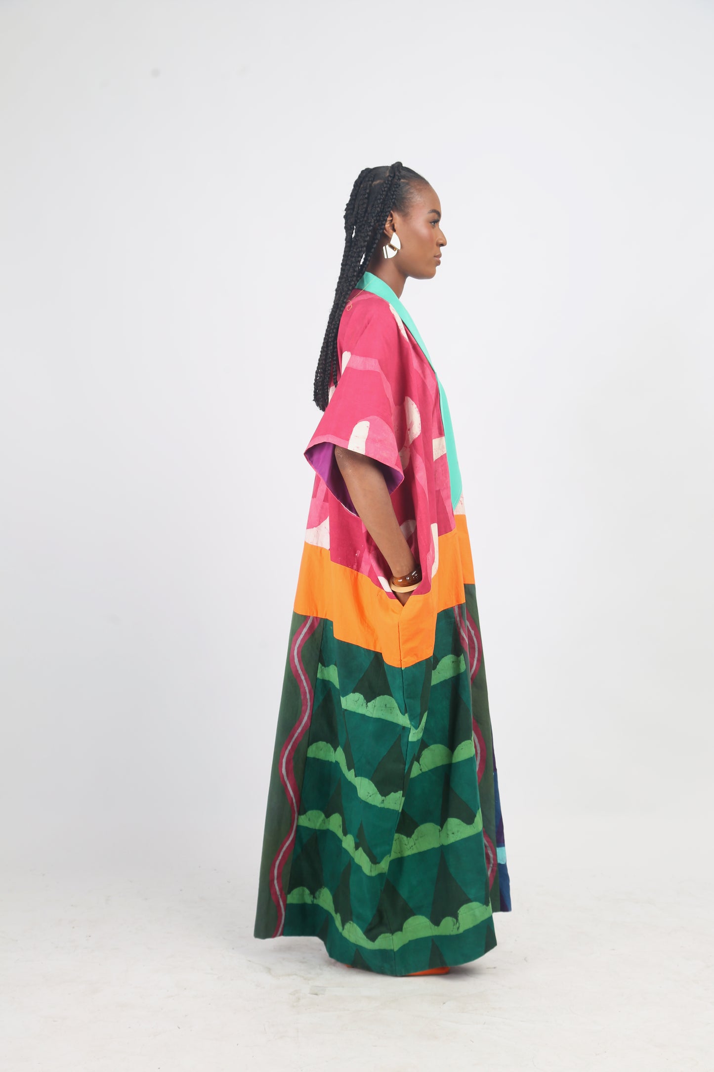 WHITE, PINK AND PINK MULTICOLOURED AGBADA WITH SEAGREEN ASO-OKE