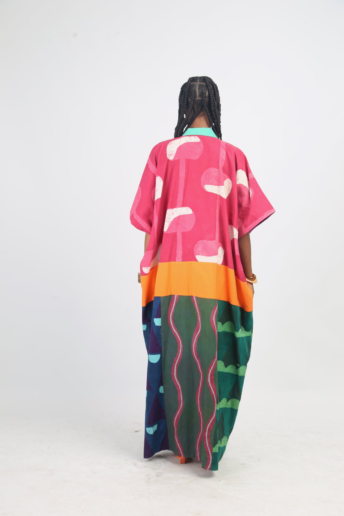 WHITE, PINK AND PINK MULTICOLOURED AGBADA WITH SEAGREEN ASO-OKE