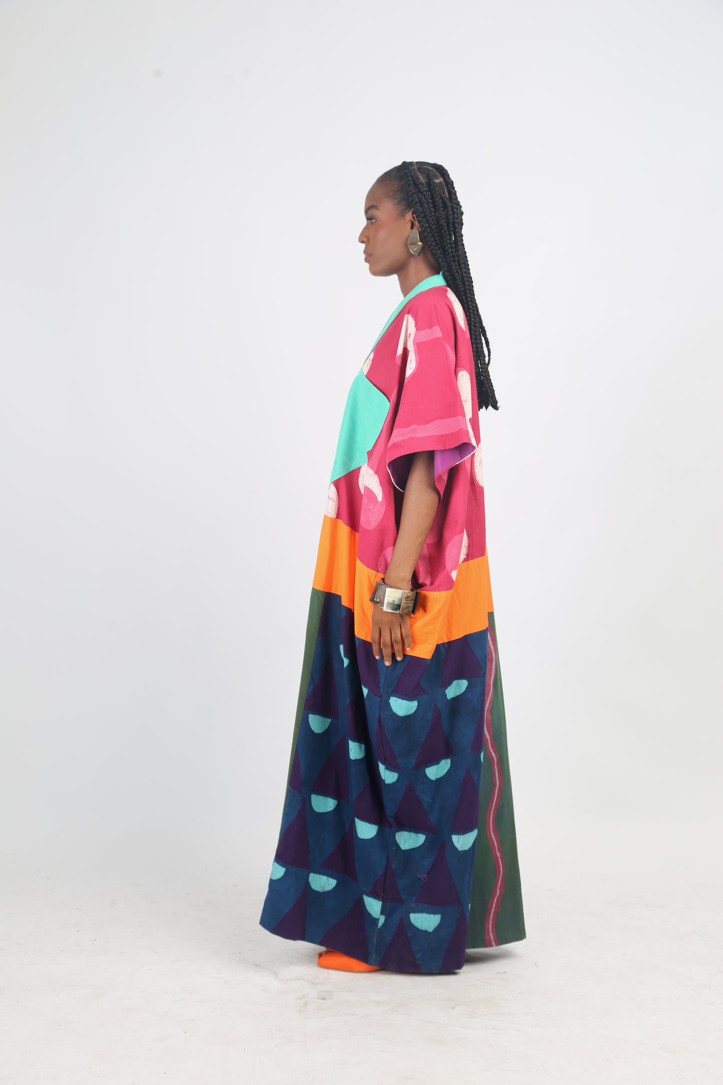WHITE, PINK AND PINK MULTICOLOURED AGBADA WITH SEAGREEN ASO-OKE